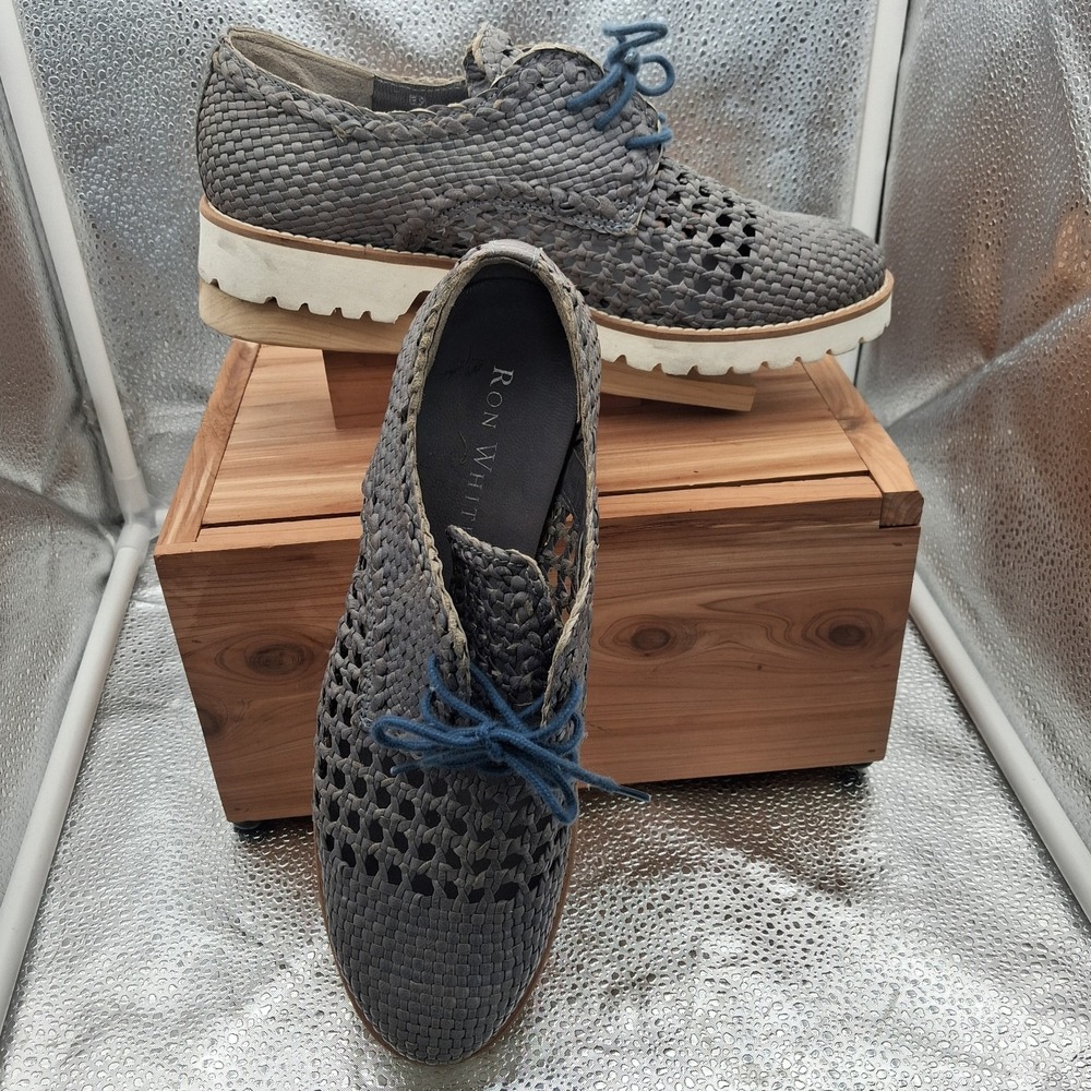 Ron White Mens Woven Size:6.5 Calf Leather Oxford Sneaker Grey Made In Italy